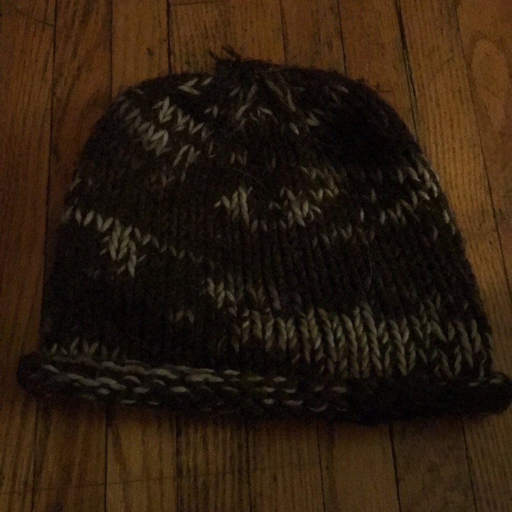 Brown and white knit hat